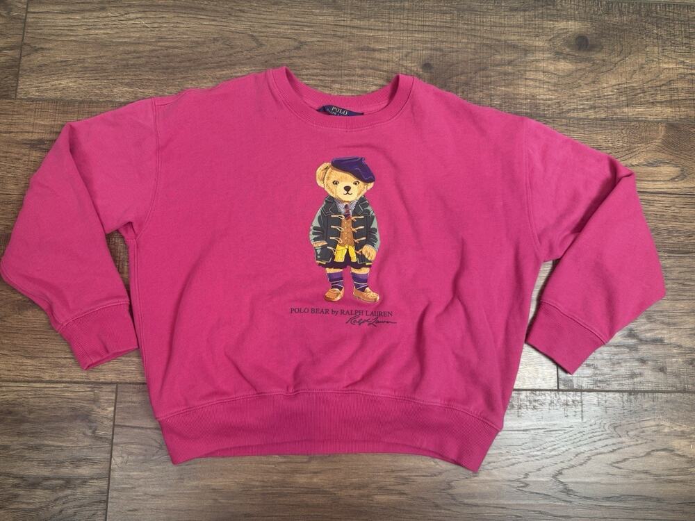 Polo Ralph Lauren Kids Pink Teddy Bear Graphic Crewneck Sweatshirt Large 14-16